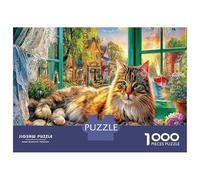 Chat Mignon 1000 Pièce Window Jardins Papier Écologique Puzzle Premium pour Adultes Décoration Murale Cadeaux Décompression Éducative 52x38cm/1000pcs