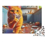 Chat Mignon 1000 pièces Puzzle Adultes Chat Orange Faisant Chut Cuisine Désordonnée Premium Épais Robuste Haute Qualité Défi Anti-Stress Jeu Cadeau Familial 70x50cm/1000pcs
