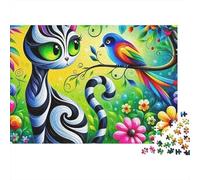 Chat Mignon 1000 pièces Puzzle Adultes Chat Psychédélique Oiseau Coloré Premium Haute Qualité Épais Robuste Vibrant Défi Anti-Stress Cadeau 70x50cm/1000pcs