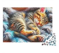 Chat Mignon 1000 pièces Puzzle Adultes Chats Tabby Dormant Couverture Fourrure Premium Épais Robuste Haute Qualité Défi Anti-Stress Jeu Cadeau Familial 38x26cm/1000pcs