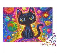Chat Mignon 1000 pièces Puzzle Cadeau Anniversaire Adultes Chat Noir Paysage Cosmique Spatial Premium Épais Robuste Vibrant Défi Anti-Stress 70x50cm/1000pcs