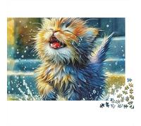 Chat Mignon 1000 pièces Puzzle Soirée Jeux Adultes Chaton Jouant Eau Éclaboussante Premium Épais Robuste Vibrant Défi Difficile Anti-Stress 70x50cm/1000pcs
