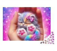 Chat Mignon 1000 pièces Puzzle Voyage Adultes Tout Petit Chaton Dormant Main Nœud Premium Épais Robuste Haute Qualité Défi Anti-Stress 70x50cm/1000pcs