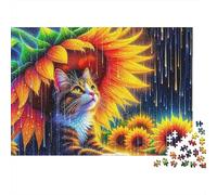 Chat Mignon 1000 pièces Puzzles Adultes Chaton sous Tournesol Pluie Premium Épais Robuste Haute Qualité Vibrant Défi Difficile Anti-Stress 52x38cm/1000pcs
