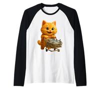 Chat Mignon à l'achat d'un Poisson, Adorable Lion Le Chat animé Manche Raglan