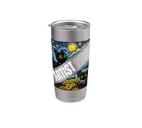 Chat mignon artiste drôle animal Van Gogh Nuit étoilée Art Adolescents Gobelet isotherme en acier inoxydable double paroi