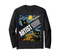 Chat Mignon Artiste drôle Animal Van Gogh Nuit étoilée Art Adolescents Manche Longue