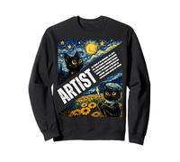 Chat Mignon Artiste drôle Animal Van Gogh Nuit étoilée Art Adolescents Sweatshirt
