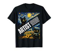 Chat Mignon Artiste drôle Animal Van Gogh Nuit étoilée Art Adolescents T-Shirt