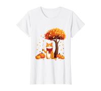 Chat Mignon avec café glacé Feuilles d'automne Amoureux des Chatons T-Shirt Graphique avec Valeur, Femme, Blanc, M