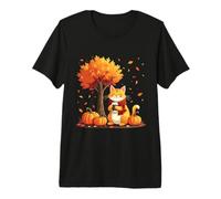 Chat Mignon avec café glacé sous l'arbre d'automne Chat Bonjour Automne T-Shirt Haut de Gamme