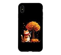 Chat Mignon avec café glacé sous l'arbre d'automne Feuilles d'automne Coque pour iPhone XS Max