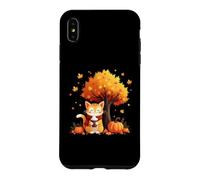 Chat Mignon avec café glacé sous l'arbre d'automne Feuilles d'automne Coque pour iPhone XS Max