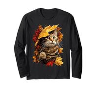 Chat Mignon avec Feuilles d'automne Parapluie Graphique esthétique d'automne Manche Longue