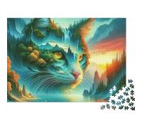 Chat Mignon Difficile 1000 pièces Puzzle Soirée Jeux Familiale Art Paysage Montagne Forme Chat Premium Épais Robuste Haute Qualité Vibrant Défi Anti-Stress 38x26cm/1000pcs