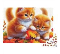 Chat Mignon Épais 1000 pièces Puzzle Adultes Deux Chats Orange Feuilles Automne Premium Robuste Haute Qualité Vibrant Défi Difficile Anti-Stress 38x26cm/1000pcs