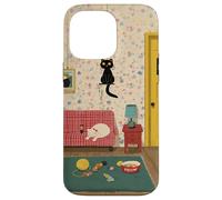 Chat Mignon Floral Confortable Vintage Chambre Amoureux des Animaux Art esthétique Coque pour iPhone 14 Pro Max