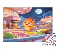 Chat Mignon Glacier Puzzle 1000 Pièces Papier pour Adultes Scène Nocturne Boutique Douceurs Détente Jeux en Famille Cadeau 38x26cm/1000pcs