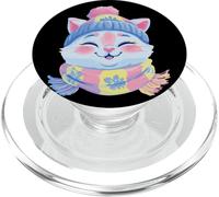 Chat Mignon Hiver Portrait coloré félin Graphique Souriant PopSockets PopGrip pour MagSafe