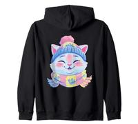 Chat Mignon Hiver Portrait coloré félin Graphique Souriant Sweat à Capuche