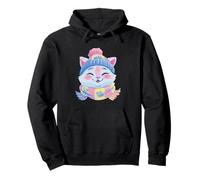 Chat Mignon Hiver Portrait coloré félin Graphique Souriant Sweat à Capuche