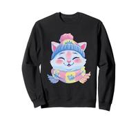 Chat Mignon Hiver Portrait coloré félin Graphique Souriant Sweatshirt