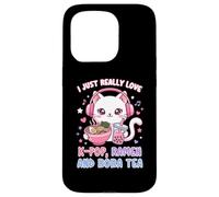 Chat Mignon I Just Really Love K-Pop Ramen et Boba Tea Coque pour iPhone 15 Pro