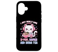 Chat Mignon I Just Really Love K-Pop Ramen et Boba Tea Coque pour iPhone 16