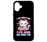 Chat Mignon I Just Really Love K-Pop Ramen et Boba Tea Coque pour iPhone 16 Plus