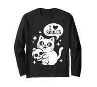 Chat Mignon I Love Skulls Funny Goth Kitten Skull Lover Manche Longue