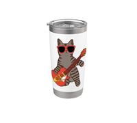 Chat mignon jouant du violon chat musicien drôle propriétaire chat papa Gobelet isotherme en acier inoxydable double paroi