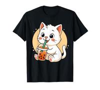 Chat Mignon Kawaii Anime Boire Bubble Tea Fille Enfants T-Shirt