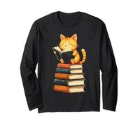Chat Mignon lisant des Livres Amant Contes thème Rat de bibliothèque Manche Longue