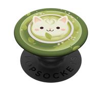 Chat Mignon Matcha thé Vert Japonais Graphique en Couleur PopSockets PopGrip Adhésif
