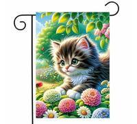 Chat Mignon, Petit Chaton, Papillon, Fleurs, Marguerite, Printemps, Saisonnier Drapeaux Décoratif Drapeau Résistant Aux Intempéries Bannière Pour Cour Pelouse Porche 30X45Cm