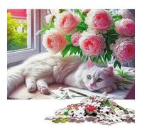 Chat Mignon Puzzles en Bois 300 Pièces Adultes Cadeaux d'anniversaire pour Family Games Jeux Éducatifs Décoration Intérieure Stress Relief Toy 300pcs (40x28cm)
