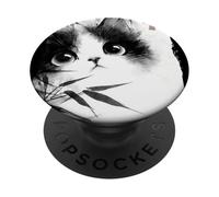 Chat Mignon regardant à Travers Le Bambou Japonais Sumi-e Art PopSockets PopGrip Adhésif