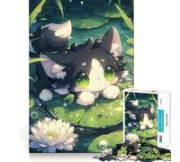 Chat Mignon sur Rose de mer, Puzzle de 1000 pièces pour Adolescents, Jeu de réflexion Simple et Amusant, découpe précise, Cadeau du Père Noël 38x52cm