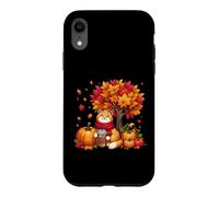 Chat Mignon Tenant du café glacé sous l'arbre d'automne Feuille de Chat Coque pour iPhone XR