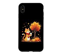 Chat Mignon Tenant du café glacé sous l'arbre d'automne Feuille de Chat Coque pour iPhone XS Max