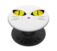 Chat Mignon Visage Grands Yeux Jaunes Halloween Drôle PopSockets PopGrip Adhésif