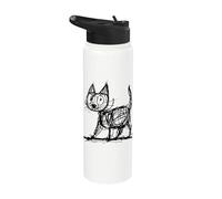 Chat minimaliste, chat dessiné à la main Stainless Steel Insulated Water Bottle