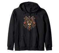 Chat Mom Floral Folk Art Chat Lover Boho Feline Sweat à Capuche
