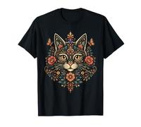 Chat Mom Floral Folk Art Chat Lover Boho Feline T-Shirt