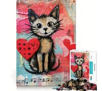 Chat Musical de la Saint-Valentin avec cœur,Puzzle de 1000 pièces pour Adultes,Jeu de logique,découpe de précision,Bords Lisses,Cadeau Parfait pour Les réunions de Famille (50x75cm)