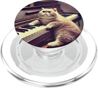 Chat Musicien Pianiste dans scène de Piano Vintage Art PopSockets PopGrip pour MagSafe