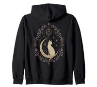 Chat Mystique Celestial Moon Boho Floral Sorcière Féline Sweat à Capuche