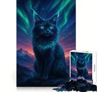 Chat Mystique sous Aurore boréale Puzzle de 1000 pièces pour Adultes et Adolescents Jeu de logique Clair Découpe Parfaite pour Les vœux du Père Noël (50x75cm)