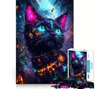 Chat néon dans la forêt Puzzle pour Adolescents 1000 pièces Jeu de réflexion Atelier d'écriture apaisant et Amusant Objet de Collection (38x52cm)