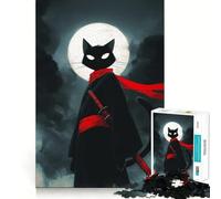 Chat Ninja avec Katana et Lune, Puzzle de 1000 pièces pour Adultes, défi intellectuel, Jeu de société Amusant et de qualité, Cadeau Exquis (38x52cm)